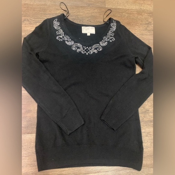 Debbie Morgan Women's Size Small Black V Neck Rhinestone Sweater - Picture 1 of 10